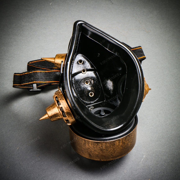 Half Face Steampunk Costume Mask with Spiked - Black Gold - Picture 4 of 7